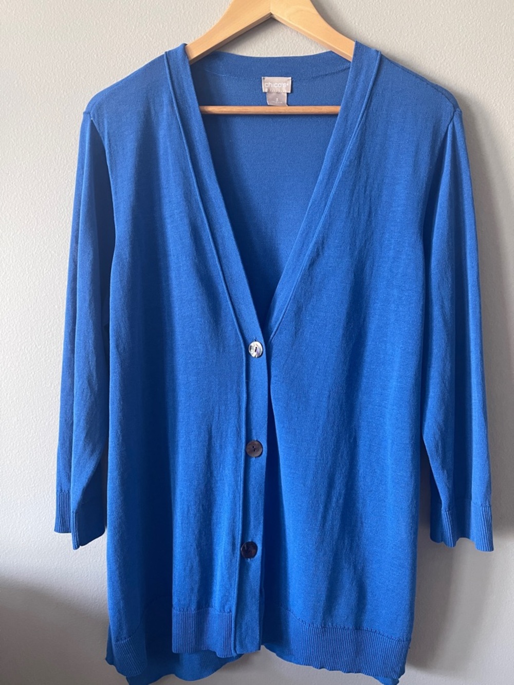 Chico's Bright Blue V-Neck Button Cardigan size 3